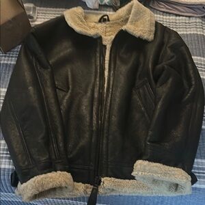 Black Leather Jacket with Cream Shearling